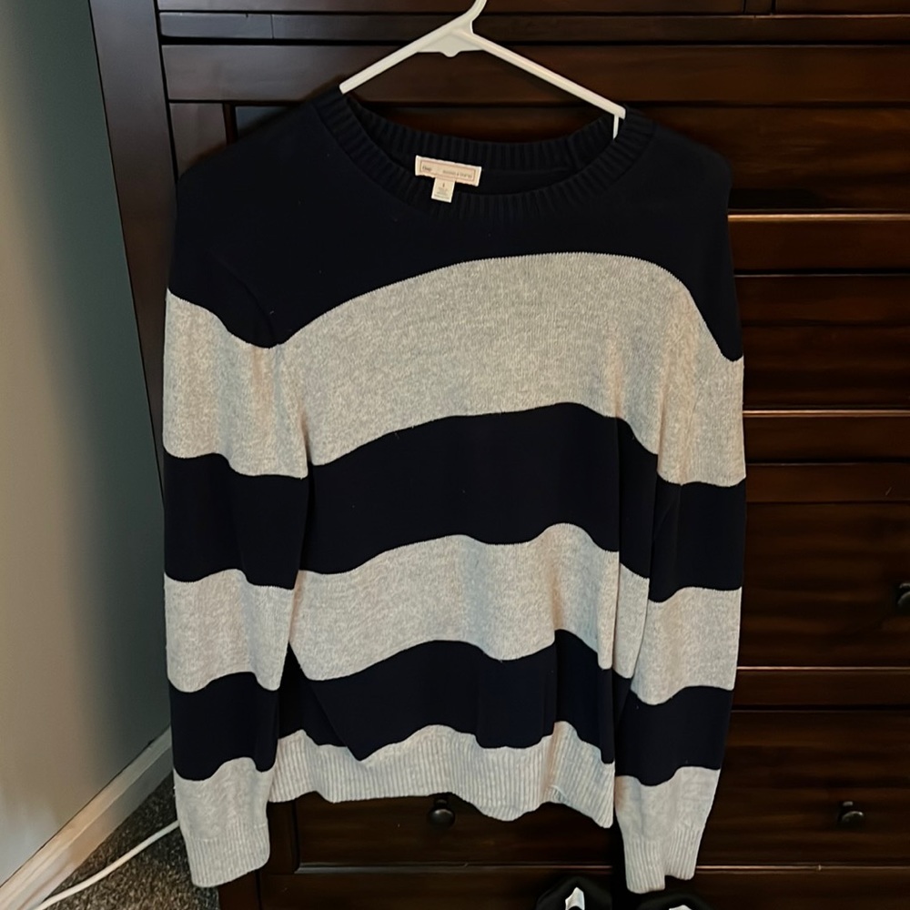 GAP women’s oversize sweater navy blue and grey block stripe size Large L